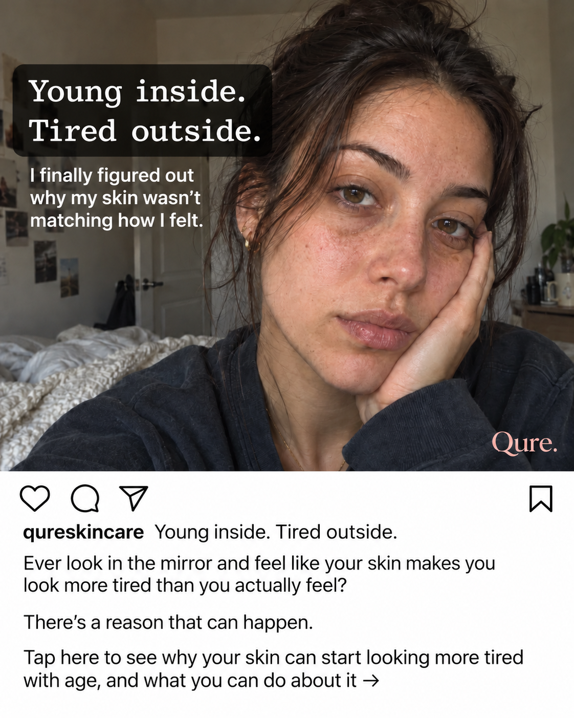 Qure static ad: Young inside, tired outside
